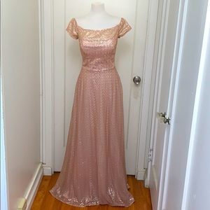 Blush pink capped sleeve gown